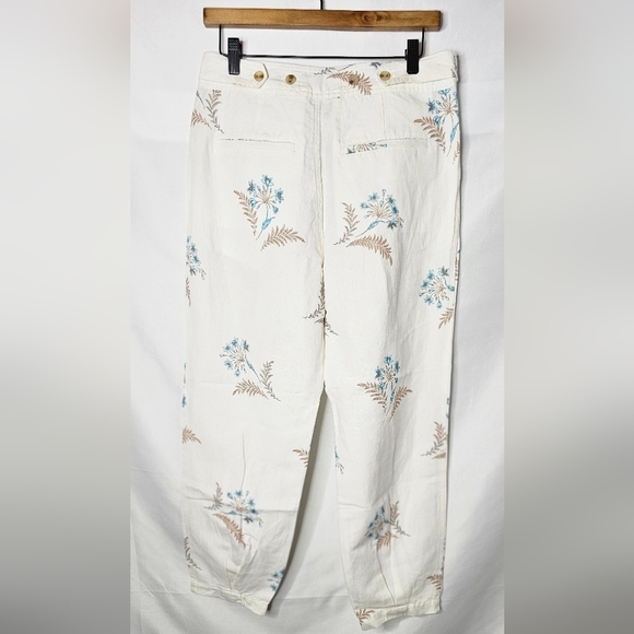 NWT Sundance Benicia Linen/Cotton  Pleated White Blue Floral Pants Size P6 - Picture 5 of 8
